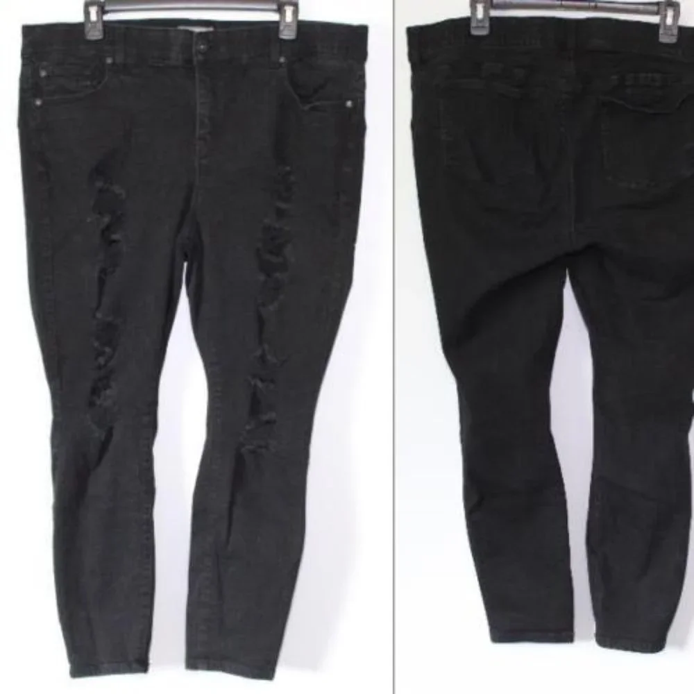 Torrid Bombshell Stretch Skinny Jeans Black Distressed Plus Size 20 Short H13228 - Picture 10 of 12